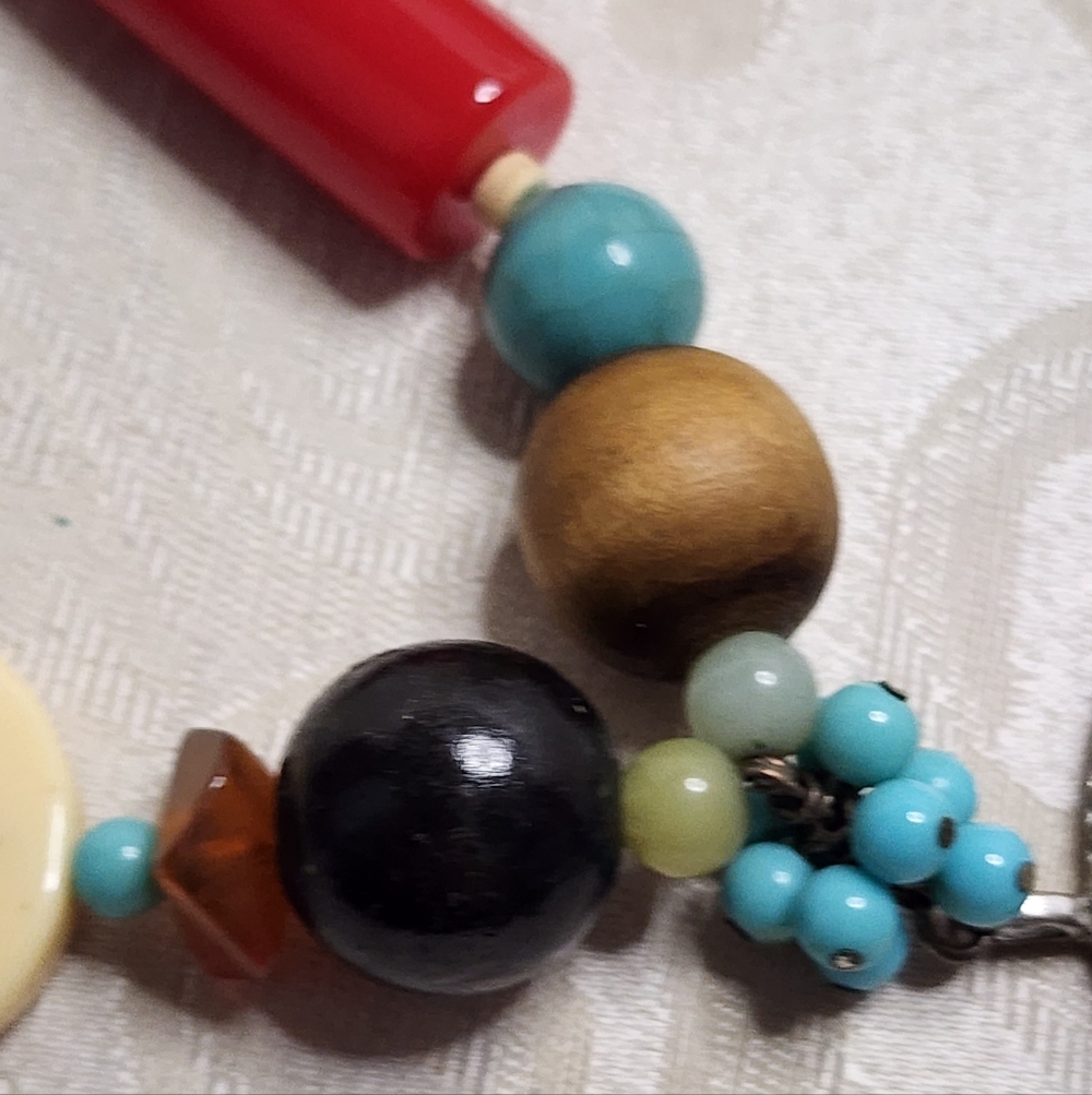 VINTAGE LANE BRYANT ARTISAN STATEMENT NECKLACE OVERSIZED PENDANT COLORFUL BEADS - Picture 6 of 10